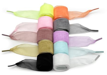 Guiguishiny 10 Paia Lacci Morbidi Casual in Raso di Organza Lacci a Nastro Piatto per Donna Ragazza Lacci per Scarpe da Ginnastica, 10 Colori
