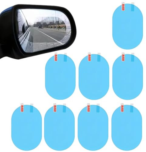 NHP 8 Pcs Film de Rétroviseur de Voiture,Anti Pluie Retroviseur Voiture,Film Anti-Vuée Etanche Autocollant Protecteur Anti-Buée pour Voir Le Rétroviseur Extérieur Clairement Les Jours de Pluie