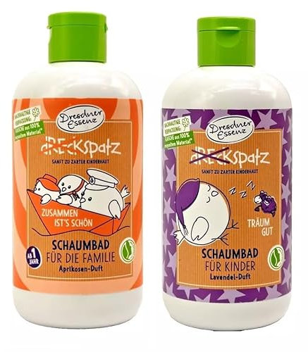 2er Pack Dresdner Essenz Dreckspatz Schaumbad Träum gut Lavendel Duft +Familien-Schaumbad Zusammen ist's schön Aprikose 2 x 300 ml