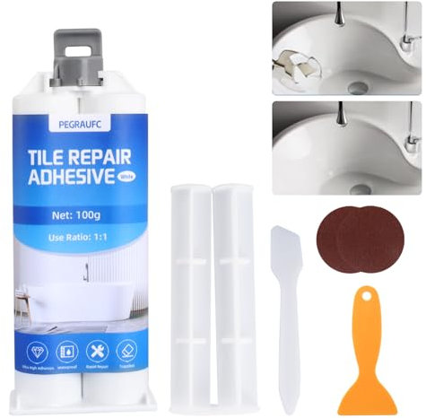 PEGRAUFC Kit de réparation de carrelage émaillé blanc 100 g - Kit de réparation de carrelage en céramique blanche - Pour rayures, trous, fissures