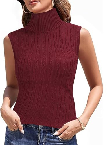 Totatuit Suéter De Punto para Mujer Cuello Alto Sin Mangas Jersey De Color Sólido Suéter Camisa Elegante Jersey Informal Elástico