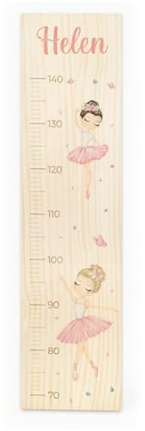 Dehome - Medidor de Altura Infantil Personalizado con Nombre – Tabla de Crecimiento con Impresión Directa sin Vinilos sobre madera con acabado Pino – Decoración Habitación Niños (Bailarina)