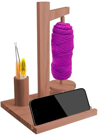 Yarn Holder for Crochet - Wooden Crochet Yarn Holder with Magnetic Spinner, Portable Wool Holder for Crocheting and Knitting, Large Yarn Storage with Phone Stand(Vintage Colours)