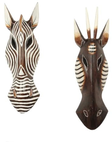Oriental Galerie 2er Set Zebra Antilope Wandmaske Holzmasken Maske Afrika Handgeschnitzte Exotische Tiermaske ca. 50 cm