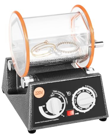 Poleringsmaskin för smycken, 3 kg kapacitet, 45 W, 3 500 varv/min, 5 hastighetsinställningar, 10–60 minuters timer, poleringskulor i rostfritt stål, 220 V