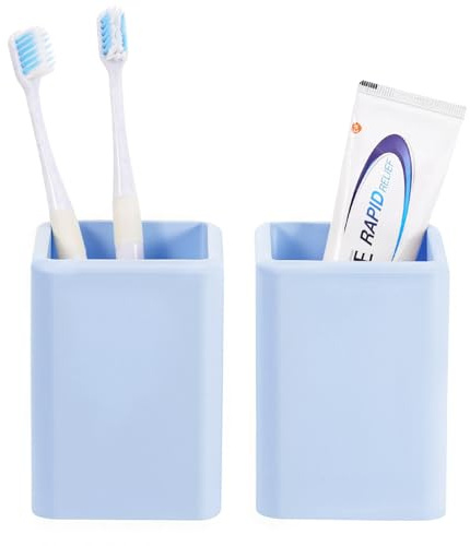 Luxspire Toothbrush Holders 2 Pack, Fast Drying Toothbrush Holders for Bathroom, Diatomite Toothbrush Cups Toothpaste Holder for Bathroom Countertop, Blue