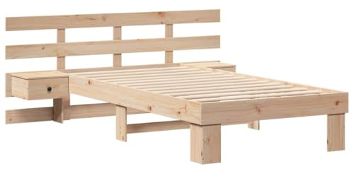 vidaXL Letto Piattaforma 100 x 200 cm in Legno massello di Pino, Colore Marrone. Design Moderno con tavolini integrati e cassetti. Facile da Montare, Senza Bisogno di boxspring. Stabile e Facile da