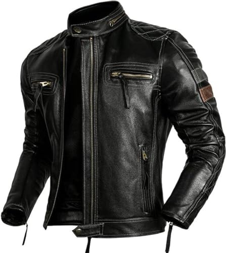 Fancyd Giacca in pelle da uomo vintage da corsa - Giacca da motociclista in pelle genuina fatta a mano di alta qualità, L