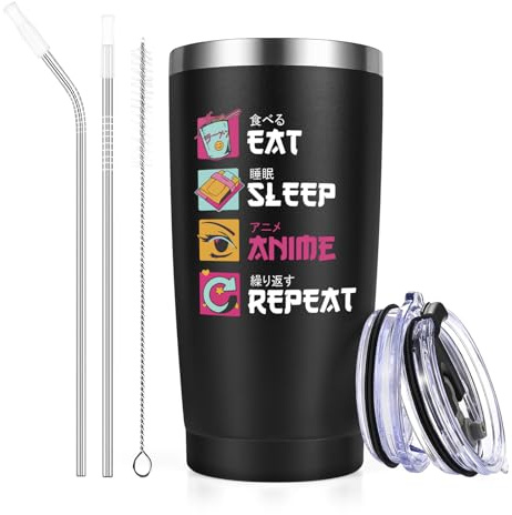 Livole Rolig isolerad mugg för män som gillar anime anime mugg med tysk text Eat Sleep Anime Repeat, presentidé för män och jul, 600 ml