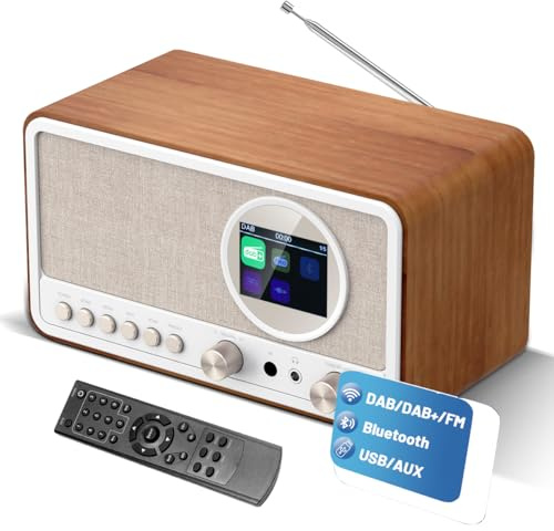 DAB DAB+ FM Digital Radio with Bluetooth and Dual Alarm Clock | Portable Vintage Radio Retro Bluetooth Speaker with USB/AUX, Headphone Jack, Sleep Timer, Remote Control, 30 Presets