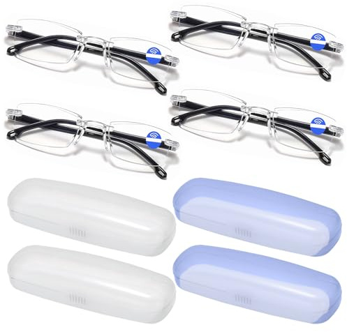 4 paires de lunettes à zoom intelligent, mise au point automatique, avec 4 étuis à lunettes, protection contre la lumière bleue pour hommes et femmes, lunettes professionnelles de proximité et de loin