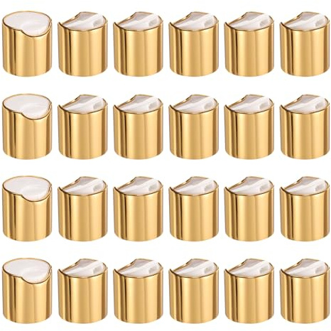 sourcing map 24 tappi a disco in plastica alluminizzata, 28/410, tappi di ricambio durevoli per bottiglie da spremere, bottiglie ricaricabili, plastica, vuoti, shampoo, oro bianco