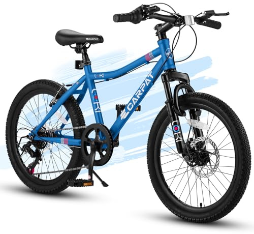 KWOJU 20 Inch Kids' Bike, Boys Girls Mountain Bike Ages 8-12, 7 Speed Teenager Children Kids' Bicycles, Front Suspension Disc Brake Rear V-Brake, High Steel Frame (Blue)