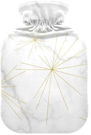 White Marble Gray Hot Water Bottle with Soft Velvet Cover Hot Water Bag for Menstrual Cramps Medium