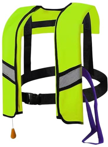 Chaleco Salvavidas Inflable Chaleco Salvavidas autoinflable Manual Inflable de Nailon 150N con Silbato, Hebilla de liberación rápida y Tiras Reflectantes, sin Cilindros de Gas, Verde