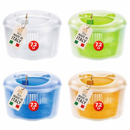 AKITAInk Centrifuga Insalata 7,2L - Asciuga Verdura con Cestello e Contenitore Trasparente, Diametro 29 cm, Colori Assortiti, Ideale per Lavare e Asciugare Verdure