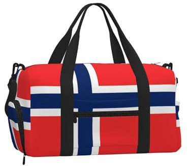 Norwegian Flag Duffel Bag with Shoe Compartment - Lightweight Water-Resistant Holdall Gym Bag with Built-in Wet and Dry Separation Pouch