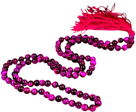 INFINITY GEMS naturlig rosa tigeröga ädelsten Japa Mala 108 pärlor 6 mm handknuten meditation halsband rosa tigeröga bön pärlor yoga mala-tofs