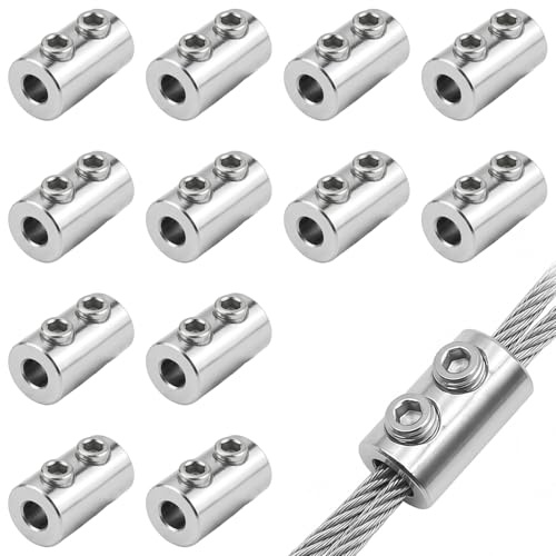 LYQNIHOB 12 piezas de cierres para cable de acero 1,5–2 mm – Abrazaderas de Cable, Clips metálicos de cobre de doble orificio, abrazaderas de sujeción para cables y eslingas, accesorios de fijación