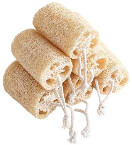 Naturlig luffasvamp, 6 stycken, 10 cm | iologiskt nedbrytbar, återanvändbar, peeling för kroppsvård, dusch och kök