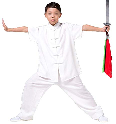 PengGengA Tai-Chi Kleidung Anzug Kampfsport Kung Fu Taiji Qigong Wing Chun Shaolin Wushu Training Uniform Junge Unisex Weiß 1 2XS