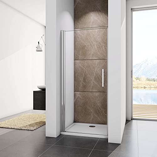 Acezanble Porte de douche pivotante 80x197cm en niche, 6mm verre transparent sécurit avec le traitement d'anticalcaire