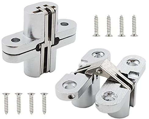 2 Pack Invisible Hinge,TTZEZE Hidden Door Hinge for Cabinet,Steel Concealed Hinge Hidden Hinge,180 Degree Swing Hinges Cross Hinge Furniture Hardware for Wooden Box Folding Door Barrel Cupboard Chest