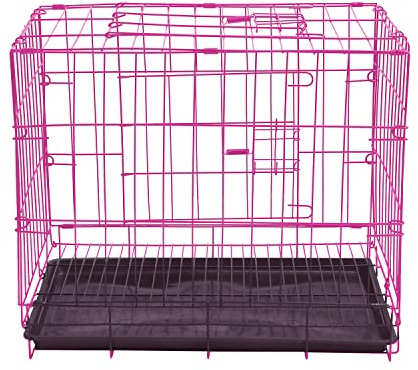 Waigg Kii Dog Crate Puppy Crate,Foldable Dog Cage Small Dog Kennel with Plastic Tray for Small Pet Cats Dogs Kittens Indoor Outdoor Use (S 35 * 26 * 33cm,Pink)