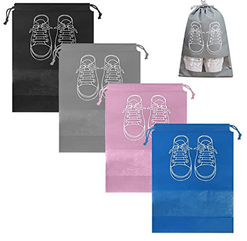 4pcs Sac à Chaussures de Voyage pour Hommes, Sac à Chaussures avec Cordon de Serrage, Sac de Voyage Portable Transparent pour Une Utilisation Quotidienne et des Voyages
