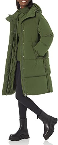 Amazon Essentials Women's Oversized Hooded Long Puffer Jacket (Available in Plus Size), Dark Olive, M
