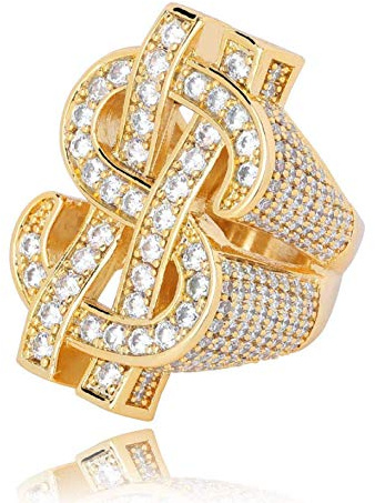 Anello da uomo con simbolo hip-hop, anello punk rock per rapper, dollari soldi, amuleto, regalo, 18.1, no