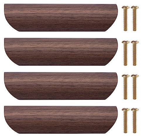 NAKUPENDA 4 stycken skåphandtag, trähandtag, möbelhandtag, skåpdörrar, trä för dörr, trä, skåp, låda, 96 mm, hålavstånd (svart valnöt)
