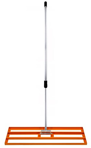 Rastrillo de Nivelación Nivelador de Césped Jardín 100x32cm, Herramienta Niveladora Rascador de Cesped de Acero Galvanizado+Aluminio para Golf Paisajismo Tierra Hierba Asa Extensible 1.2-1.9m,Naranja