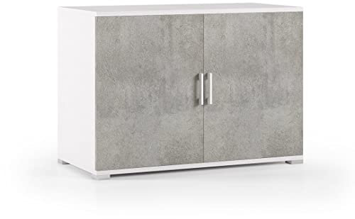 KIAMAMI VALENTINA Doppeltüriger Mehrzweckschrank weiß und Beton