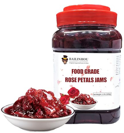 BAILINHOU Rosensirup-Marmelade, 1 kg, lebensmittelechte Rosenblütenmarmeladen, Gelees und Konservierung von aromatisierendem essbarem Rosenwasser
