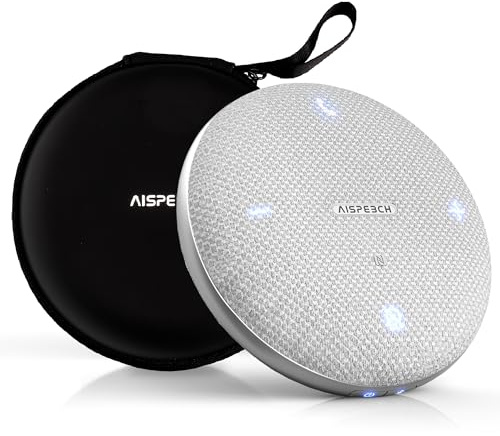 AISPEECH Altavoz Bluetooth para conferencias M4, micrófono de conferencia con reducción de ruido AI, transcripción AI, dúplex completo, omnidireccional, recogida de voz de 360°, altavoz USB para