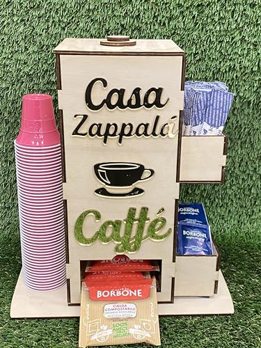 Portacapsule caffè, Portacialde, cassetto da caffè Cialde e Capsule in legno con personalizzazione, Zucchero in Bustine, Palette, Bicchierini e Organizer per Casa e Ufficio, Porta Capsule Porta cialde
