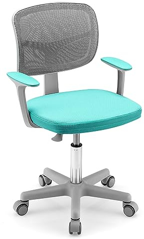 COSTWAY Kids Computer Desk Chair, Ergonomic Children Task Study Chairs with Lumbar Support, Adjustable and Swivel Mesh Chair for School Home Office (without Footrest, Turquoise, 54 x 54 x 80-92cm)