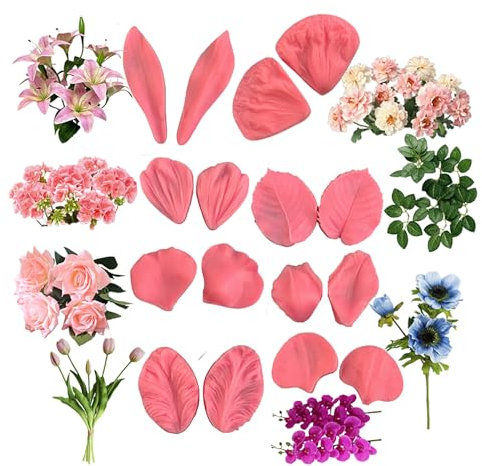 BlüTen Fondant Silikonformen, 16 Stück 3D-Rosenblätter, Tulpen, Orchideen, Zuckerblumen, Silikonformen für Kuchendekoration Cupcake-Topper Gummipaste