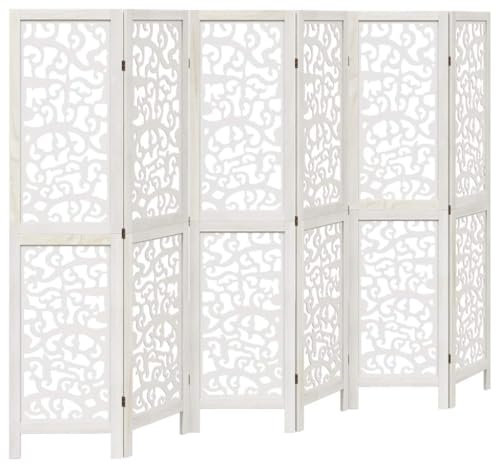 vidaXL Rumsavdelare 6 paneler vit massivt kejsarträ, skiljevägg, hopfällbar skiljevägg, skärmvägg, hopfällbar rumsavdelare, skiljeväggar, skärmväggar