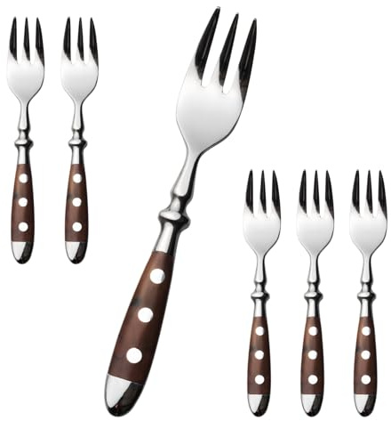 Alata Set di 6 forchette da dolci, in acciaio inox lucido, con manici marroni, forchette da dessert, forchette da frutta, per casa, ristorante, feste all'aperto, sposi, serie Berlin