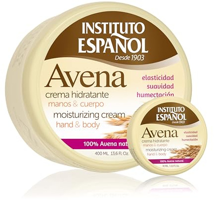 Instituto Español Crème hydratante pour corps à l'avoine, Crème corporelle pour femme, homme,Traitement et élasticité pour peau sèche, gercée, Idéal pour toute la famille, set voyage 430ml