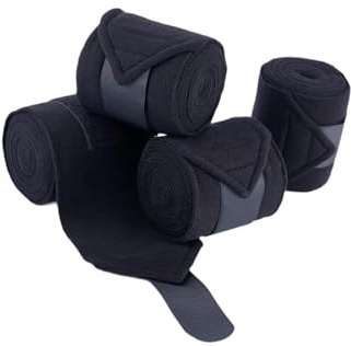 Sharplace Lot de 4 Bandages pour Jambes de Cheval, protège-tendons, Confortables et réutilisables, en Polaire Douce pour Le Saut et l'équitation, Noir