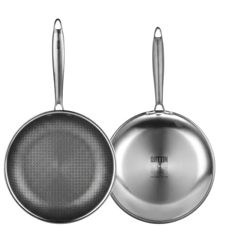 QUTTIN | Sartén Acero Inoxidable Triplex 20 cm con Antiadherente Triple Capa, Interior Tipo Panal, Sartén Inducción, Gas y Vitrocerámica, Sartén Apta para Lavavajillas, Cocina Saludable y Resistente