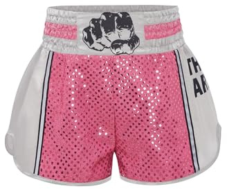 HULIJA Pojkar MMA shorts för kickboxing kampsport barn Sequins Muay Thai kampsport shorts, ROSA, 146-152