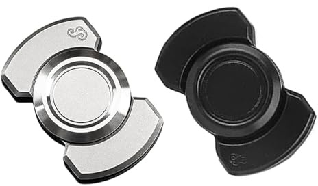 2 Pcs Fidget Spinner Adult,Anxiety Relief 3-in-1 Fidget Slider,Press and Slide Rotation Metal Fidget Spinner,Focus Improvement Ultimate Stress,for Study Sessions,Travel,Office Desk (Silver,Black)