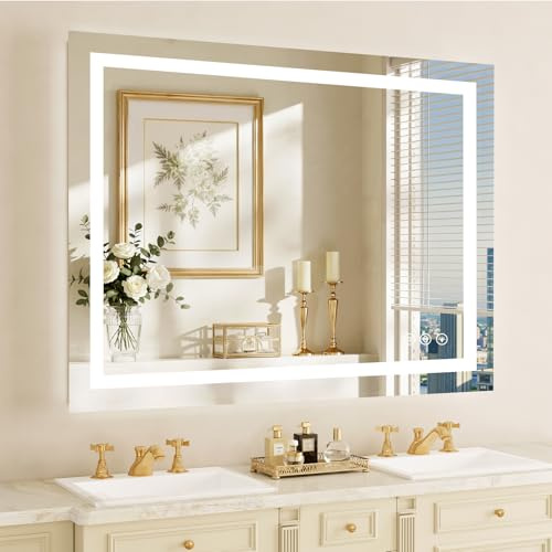 48X36 Large LED Bathroom Mirror with Lights, Anti-Fog, Dimmable Brightness, Backlit + Front Lit, 3 Colors, Lighted Bathroom Vanity Mirror for Wall, Memory Function, Shatterproof Tempered Glass