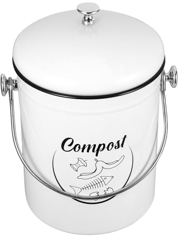 DECOMELODY Contenedor de Compostaje de Cocina 5l Hierro con Tapa Bloqueo de Olores para Residuos de Alimentos Uso Doméstico Reciclable y Compacto para Encimera Cocina