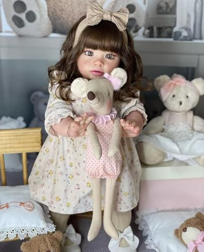 RXDOLL Muñecas Reborn Realistas Pippa 26 Pulgadas 66 cm Bebe Reborn Toddler Niña de Tamaño Grande Cuerpo de Tela Suave Muñeca Reborn de Niña Realista con Pelo Largo