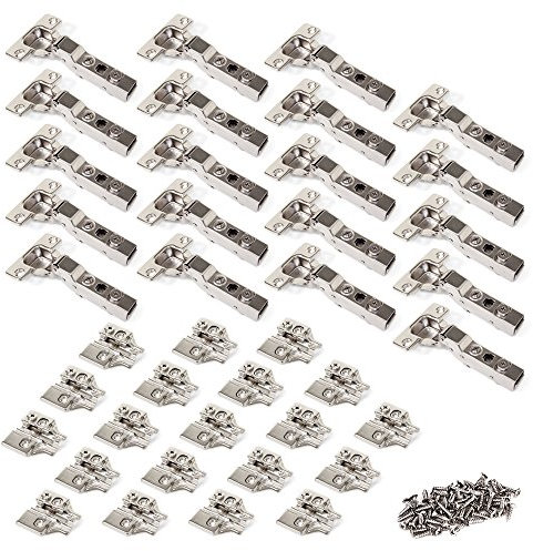 Emuca - Kit of 20 Half Overlay Hinges X91, Ø35mm, 105° Opening Angle, with Soft Closing for Half-Lap Door and Screw-on Supplements with Eccentric Adjustment.